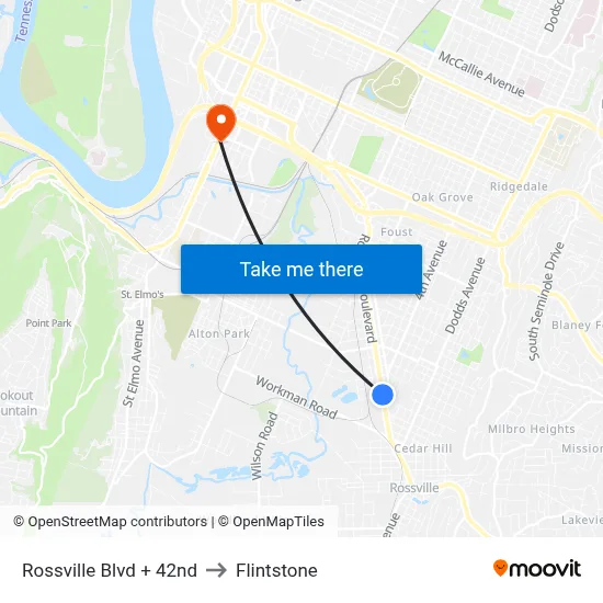 Rossville Blvd + 42nd to Flintstone map