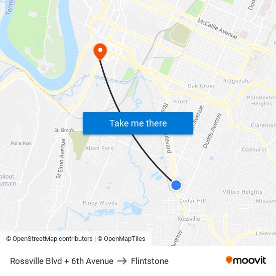 Rossville Blvd + 6th Avenue to Flintstone map