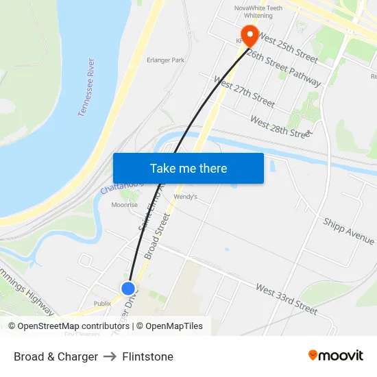 Broad & Charger to Flintstone map