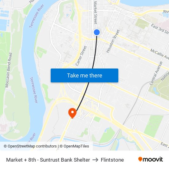 Market + 8th - Suntrust Bank Shelter to Flintstone map