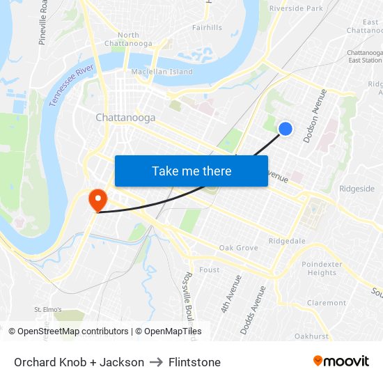 Orchard Knob + Jackson to Flintstone map