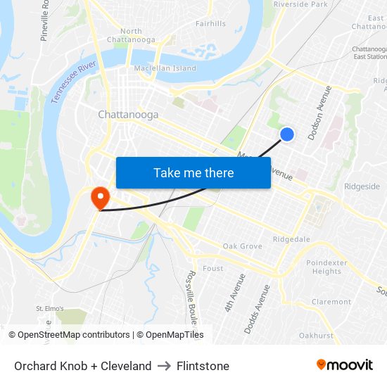 Orchard Knob + Cleveland to Flintstone map