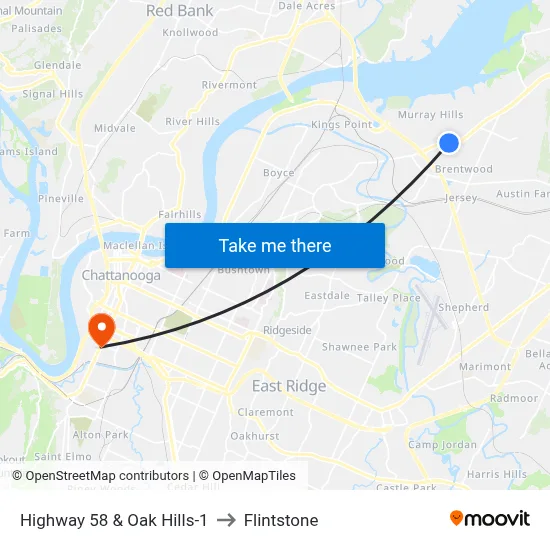 Highway 58 & Oak Hills-1 to Flintstone map