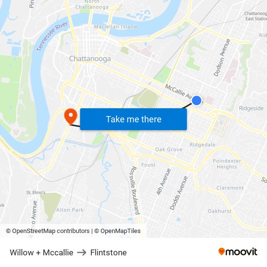 Willow + Mccallie to Flintstone map
