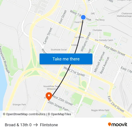 Broad & 13th 0 to Flintstone map