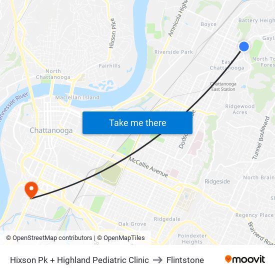 Hixson Pk + Highland Pediatric Clinic to Flintstone map