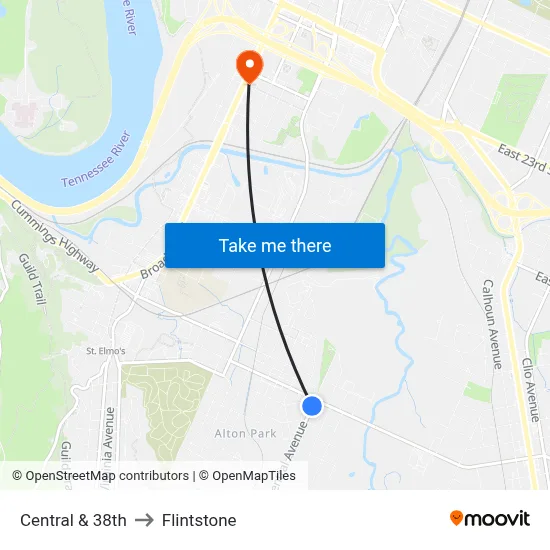 Central & 38th to Flintstone map