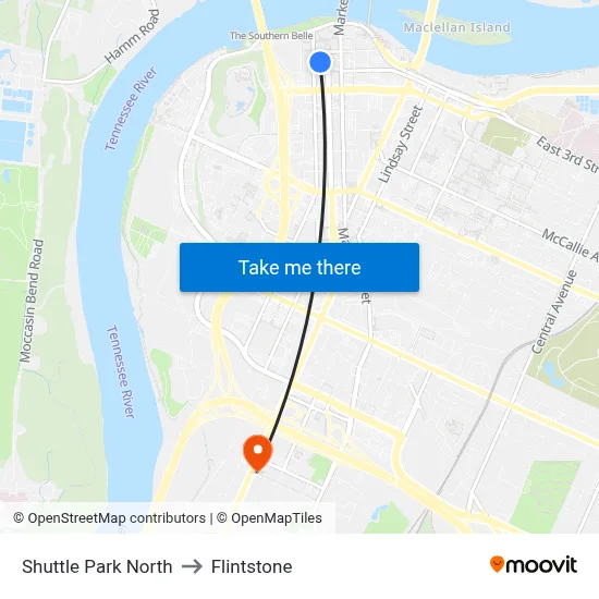 Shuttle Park North to Flintstone map