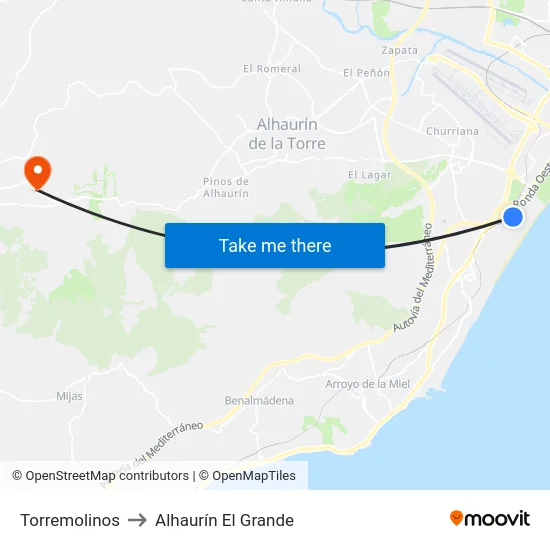 Torremolinos to Alhaurín El Grande map