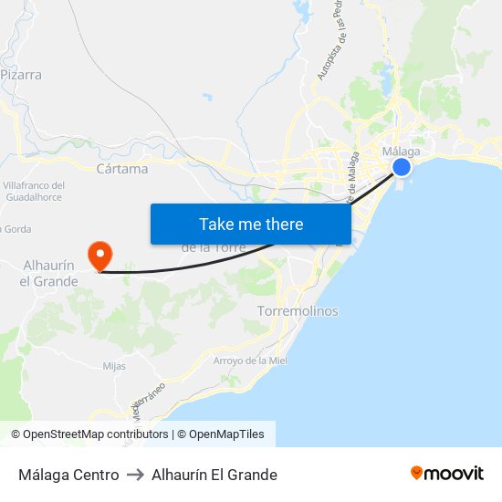 Málaga Centro to Alhaurín El Grande map