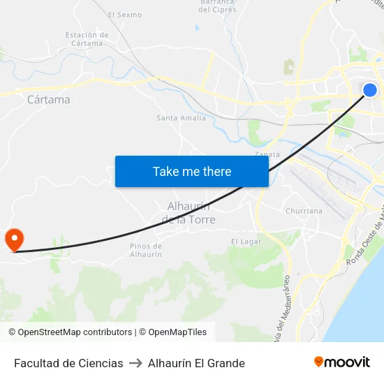Facultad de Ciencias to Alhaurín El Grande map