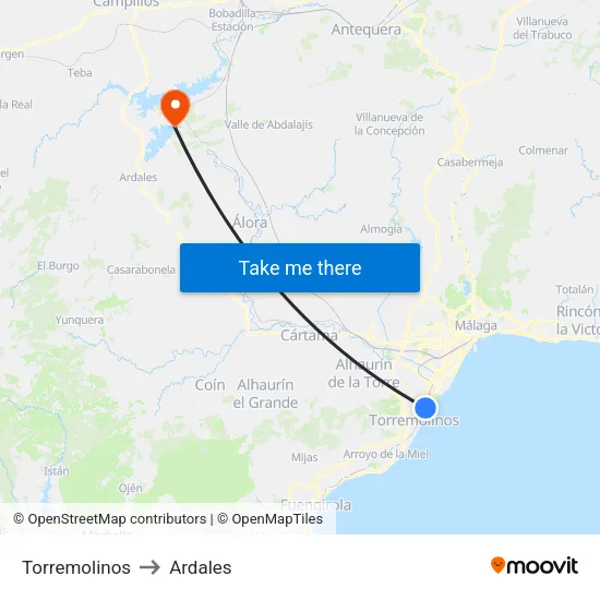 Torremolinos to Ardales map