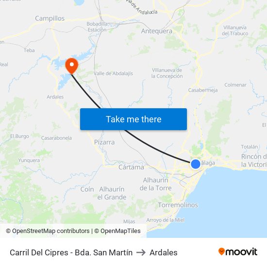 Carril Del Cipres - Bda. San Martín to Ardales map