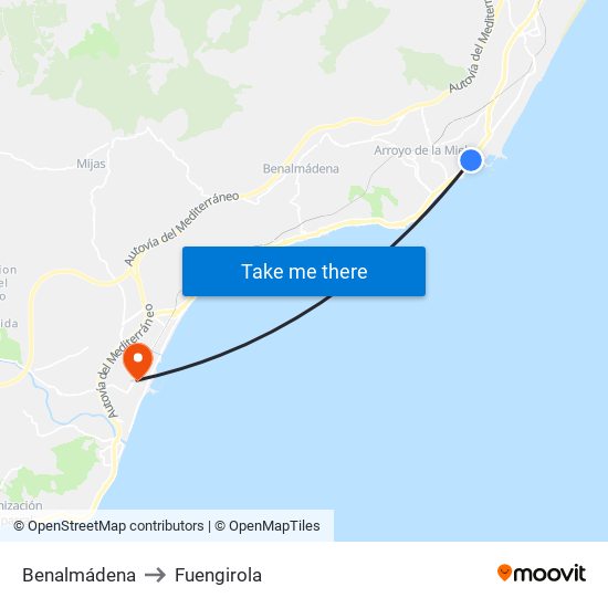 Benalmádena to Fuengirola map
