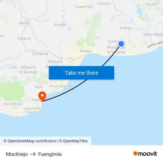 Moclinejo to Fuengirola map
