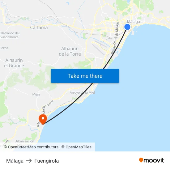 Málaga to Fuengirola map