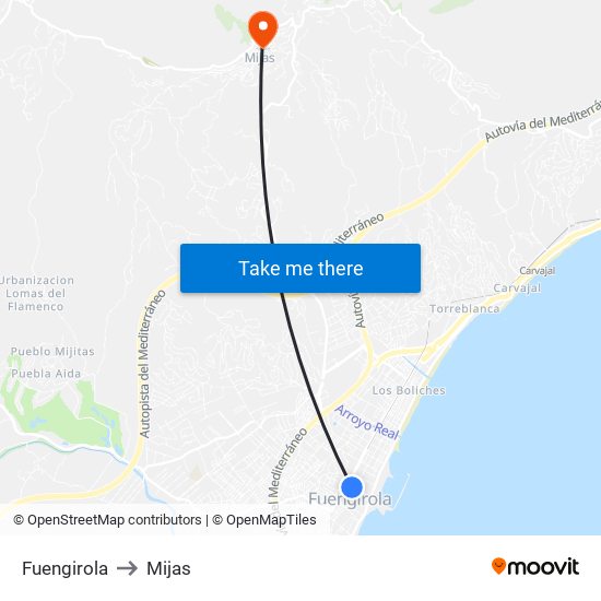 Fuengirola to Mijas map