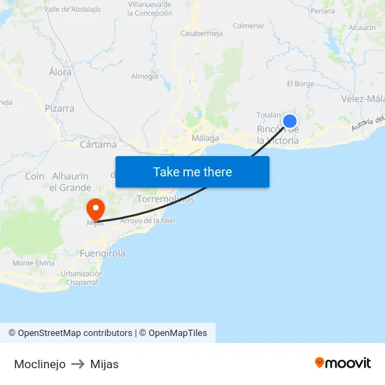 Moclinejo to Mijas map