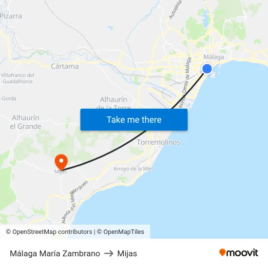 Málaga María Zambrano to Mijas map