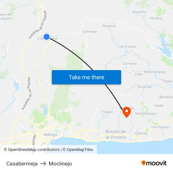 Casabermeja to Moclinejo map