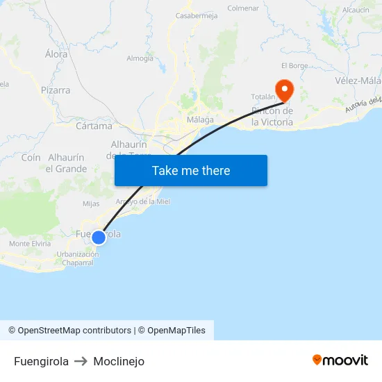 Fuengirola to Moclinejo map