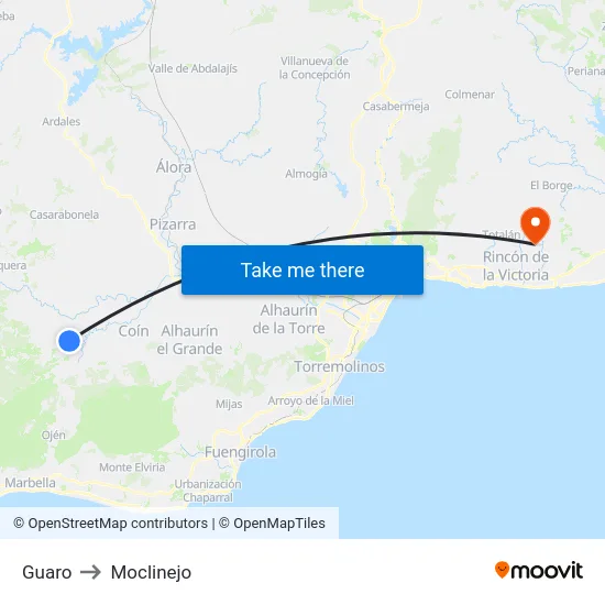 Guaro to Moclinejo map
