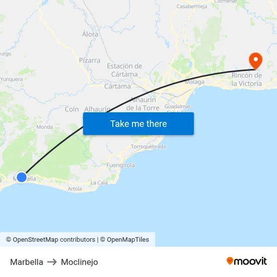 Marbella to Moclinejo map