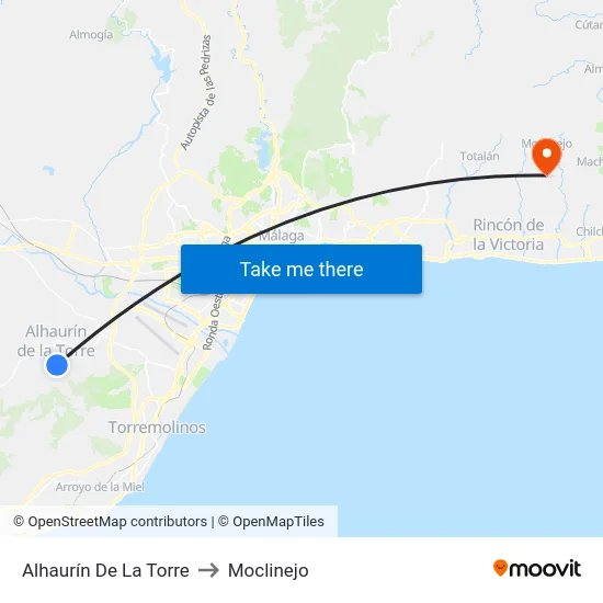 Alhaurín De La Torre to Moclinejo map