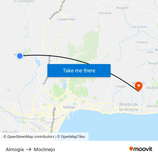 Almogía to Moclinejo map