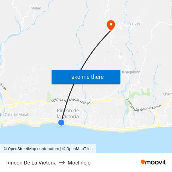 Rincón De La Victoria to Moclinejo map
