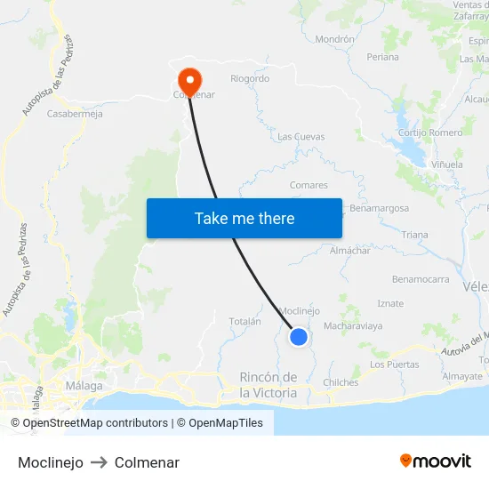 Moclinejo to Colmenar map