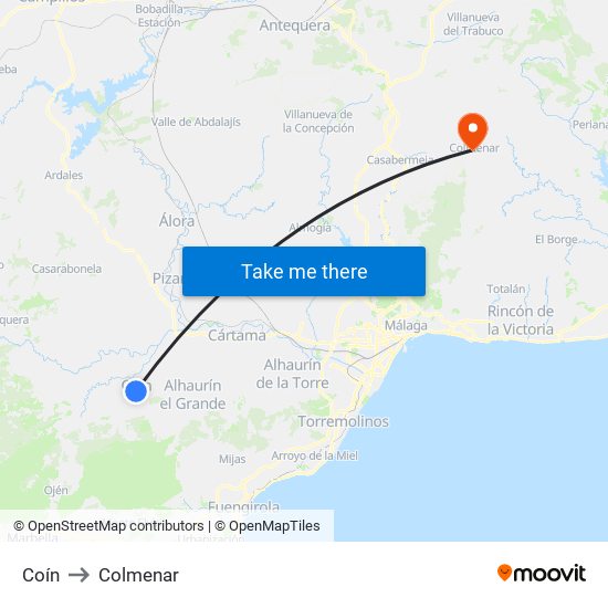 Coín to Colmenar map