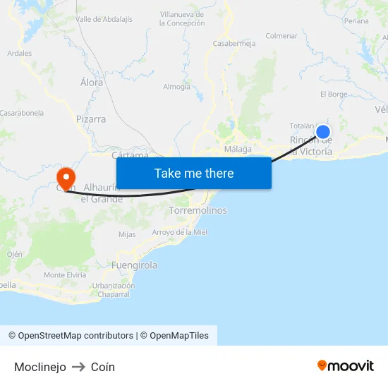Moclinejo to Coín map