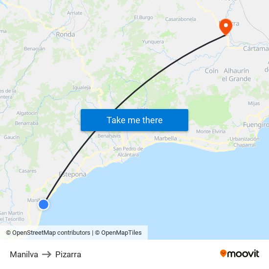 Manilva to Pizarra map