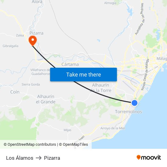 Los Álamos to Pizarra map