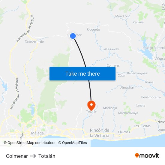 Colmenar to Totalán map