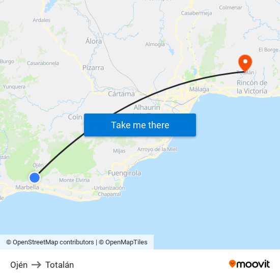 Ojén to Totalán map