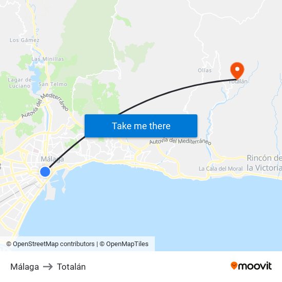 Málaga to Totalán map