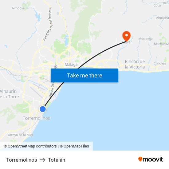 Torremolinos to Totalán map