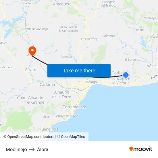 Moclinejo to Álora map