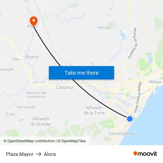 Plaza Mayor to Álora map