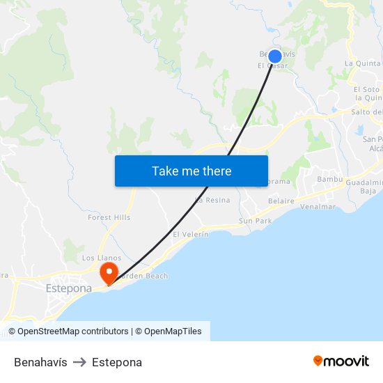 Benahavís to Estepona map