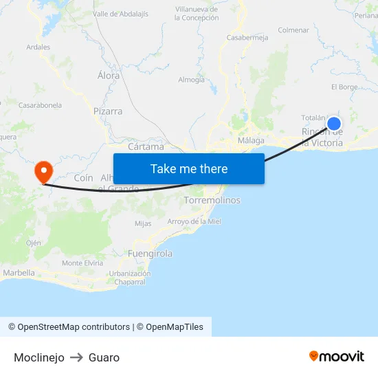 Moclinejo to Guaro map