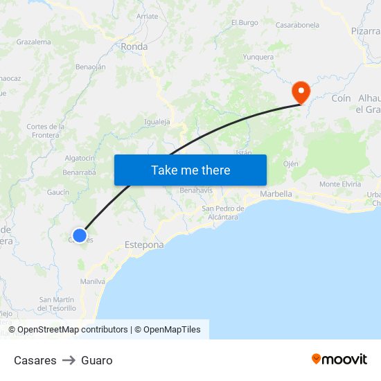 Casares to Guaro map