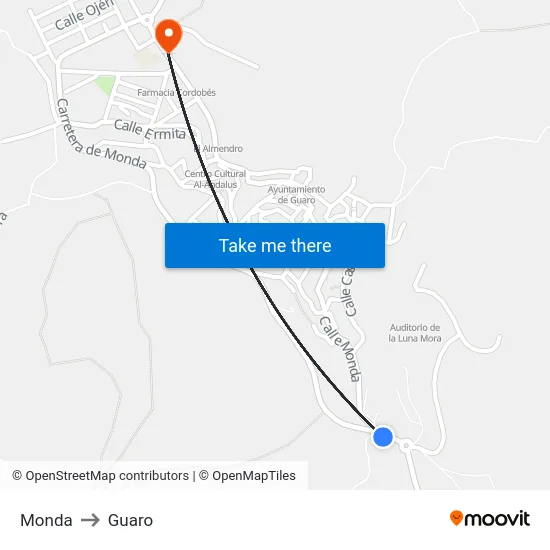 Monda to Guaro map