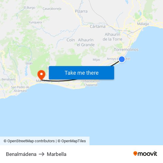 Benalmádena to Marbella map