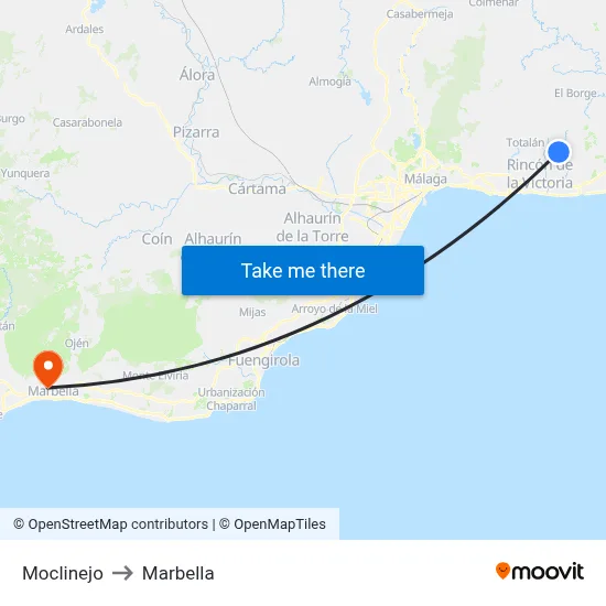 Moclinejo to Marbella map
