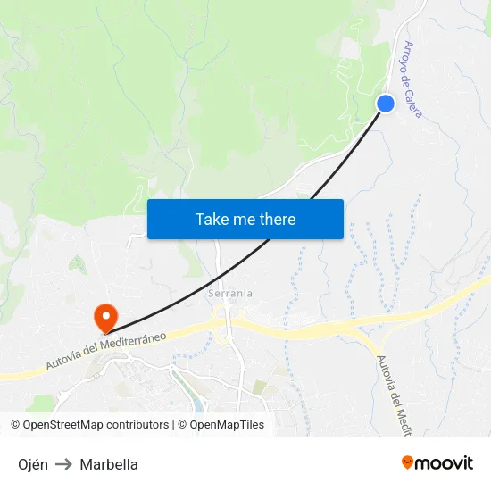 Ojén to Marbella map