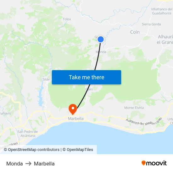 Monda to Marbella map