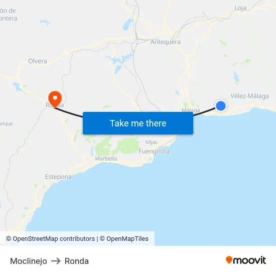 Moclinejo to Ronda map